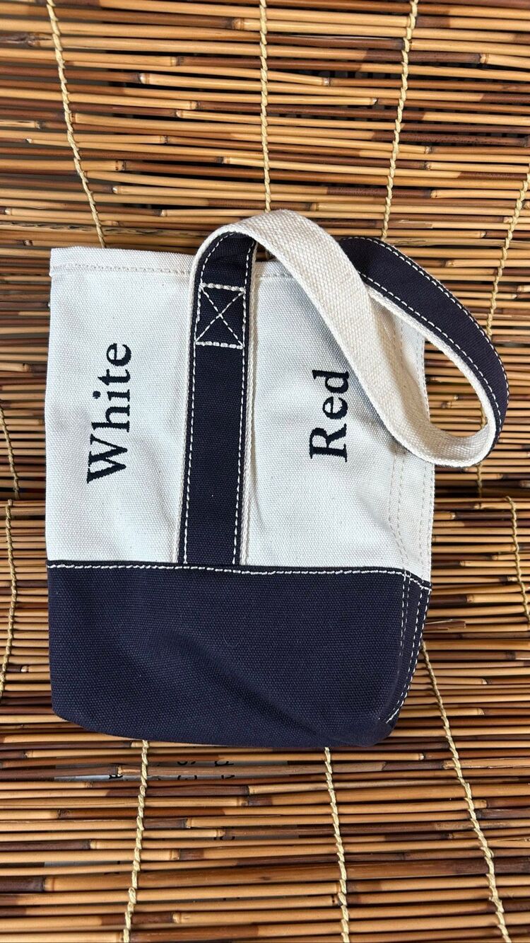 Lands' End Home Wine Tote White and Red Navy Blue and Cream Tote